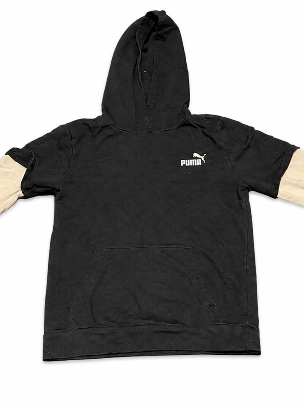 PUMA Black Cream Layered Graphic Sleeve Hoodie L 14/16